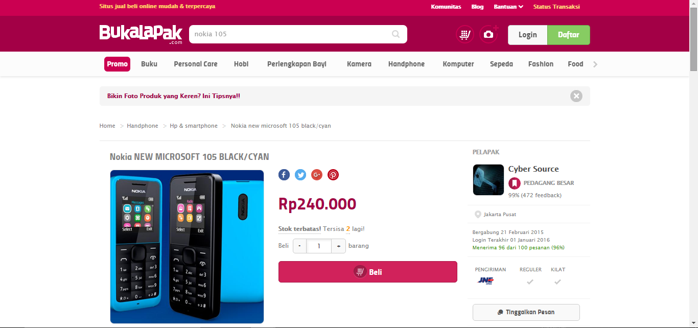 Nokia Asha 105: Temukan penawaran terbaik dari 3 toko online di sini
