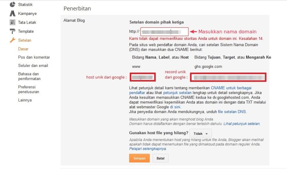 Cara Custom Domain Blogspot atau Blogger dengan Domainesia