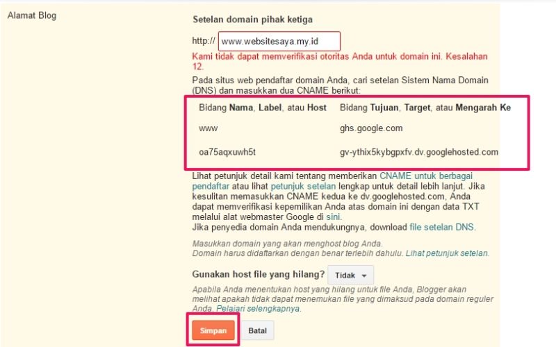 Cara Custom Domain Blogspot atau Blogger dengan Domainesia