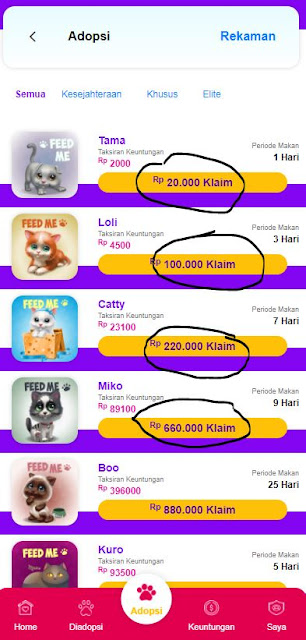 Aplikasi Uang Pelihara Kucing