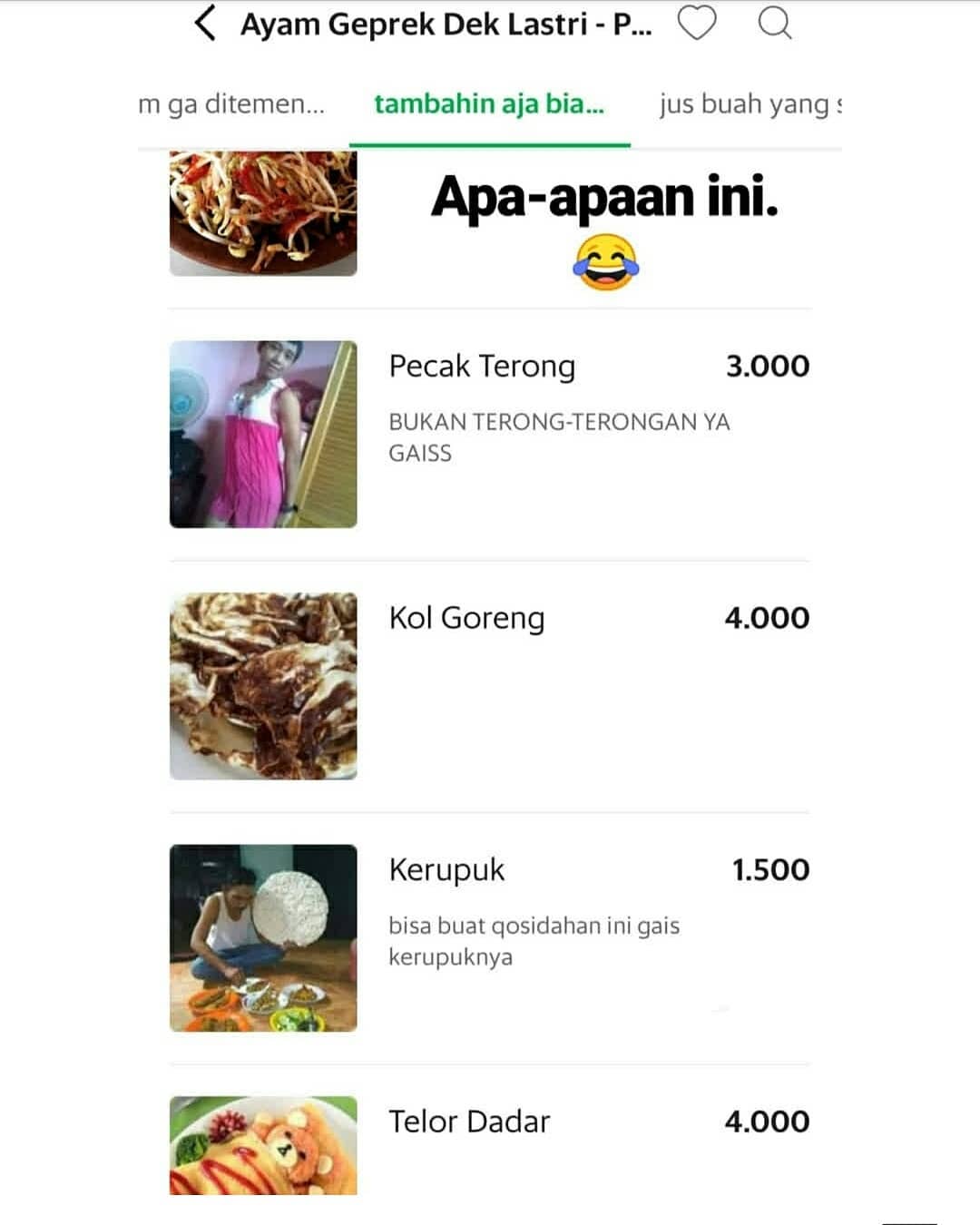 7 Menu makanan di aplikasi ojek online ini bikin nyengir