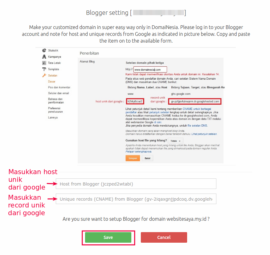 Cara Custom Domain Blogspot atau Blogger dengan Domainesia