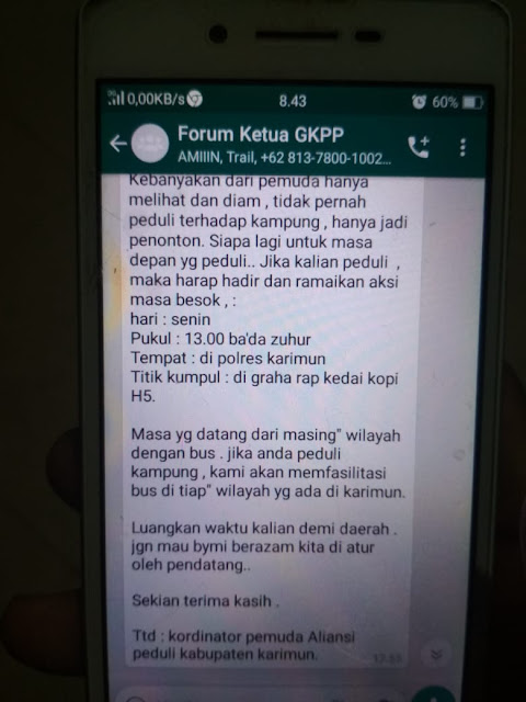 Ancaman Trhdp Romesko Purba Pembela Gereja Karimun Beredar di WhatsApp