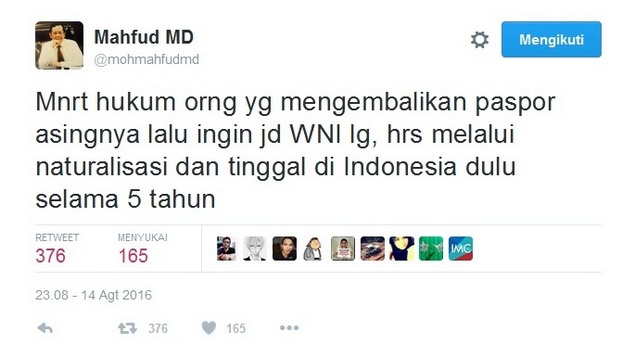 Mahfud MD: Abu Bakar Baasyir Dulu Dipidanakan karena Dokumen Keimigrasian