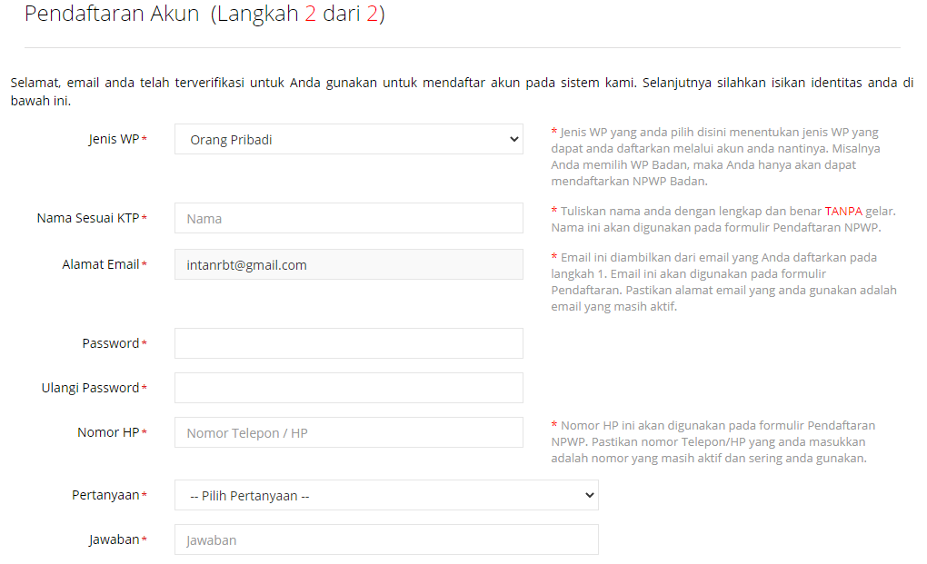 Panduan Tutorial Cara Pendaftaran NPWP Secara Online