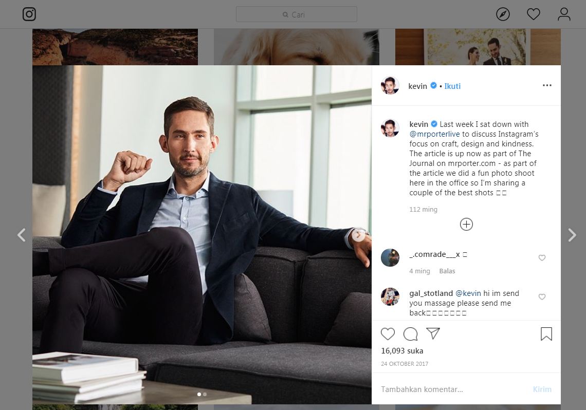 Mundur dari Instagram, Kevin Systrom Kantongi Harta Rp 20 Triliun