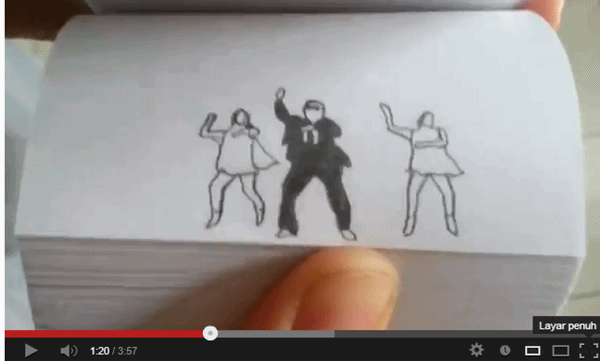 Gangnam Style Digambar di Tumpukkan Kertas,digerakkan dengan jempol..Keren gan..