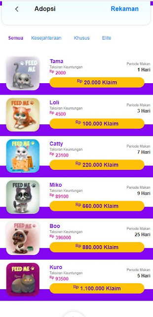 Aplikasi Uang Pelihara Kucing