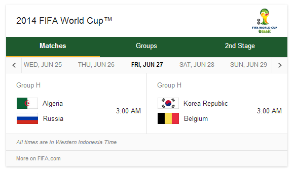 JADWAL PIALA DUNIA 2014 BRAZIL ( ZONA WIB )