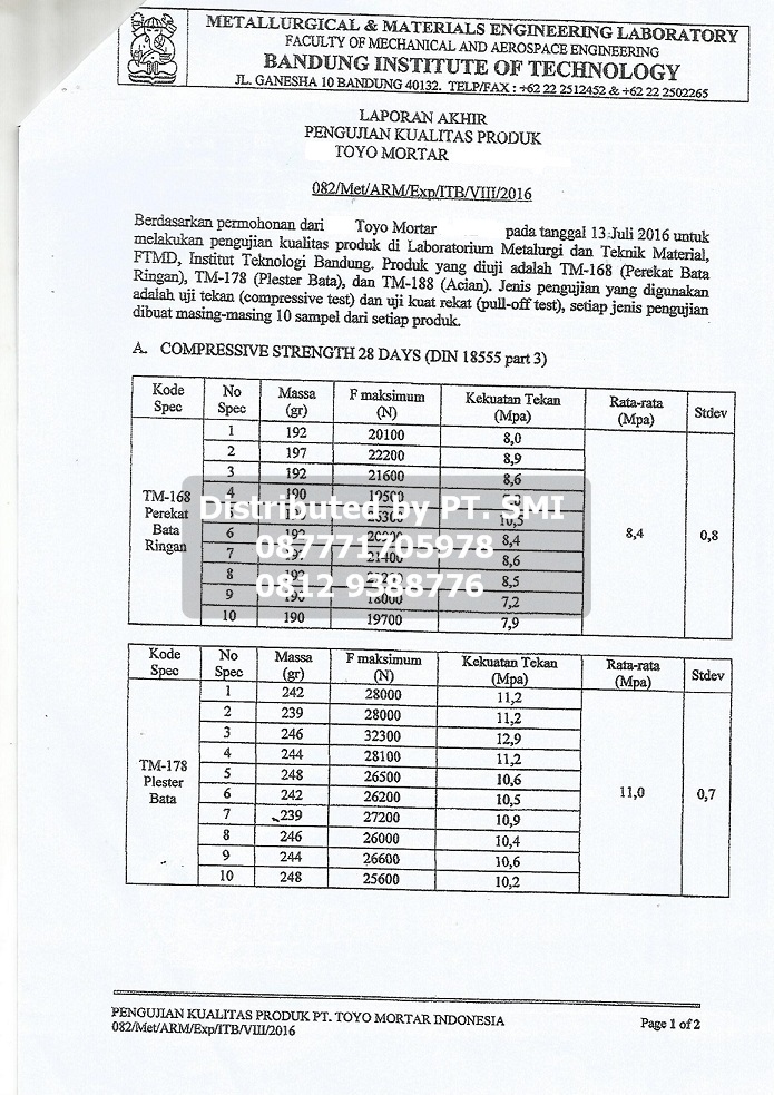 TOYO MORTAR Semen Mortar/ Semen Instan / Lerekat/ Lem Hebel Bata Ringan Berkualitas