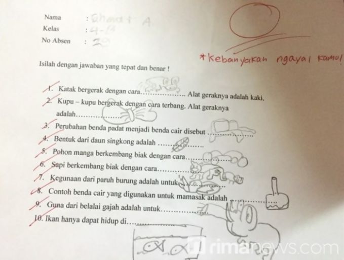 &#91;Ngakak&#93; Saking Kreatifnya, Anak SD Ini dapat Nilai NOL Besar dalam Ujiannya