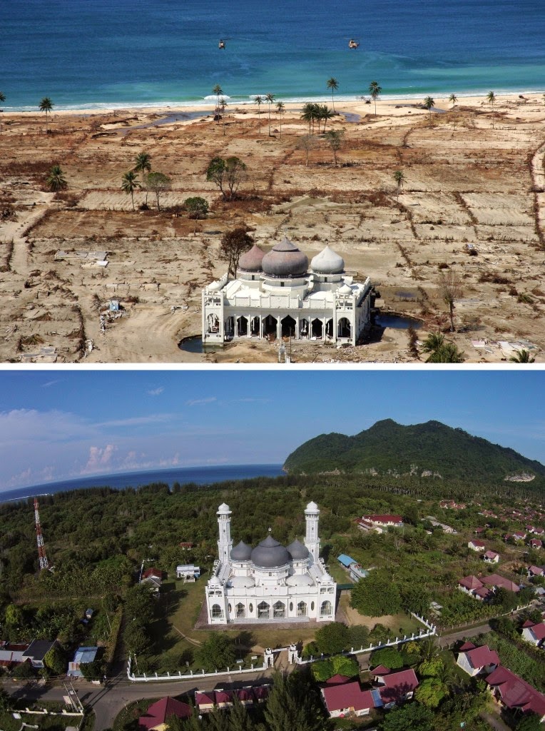 Foto 10 Tahun Peringatan Tsunami Aceh (Sebelum dan Sesudah)