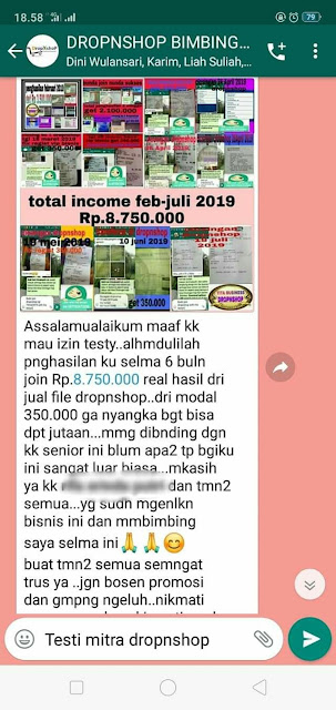 Bisnis Reseller DropnShop Ada Ratusan Testimoni Member-Member Dapat Puluhan Juta