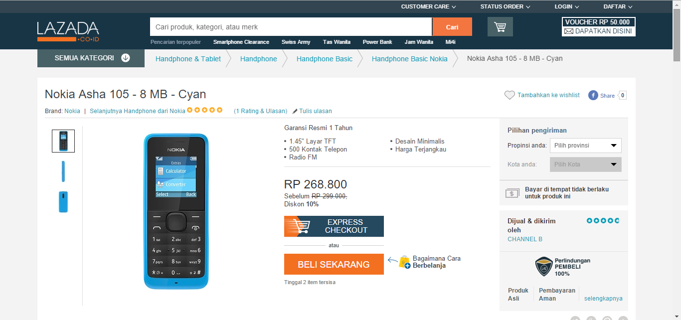 Nokia Asha 105: Temukan penawaran terbaik dari 3 toko online di sini