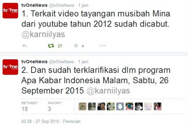 Lagi-lagi ,Salah Tayangkan Video Mina, TV One Akhirnya Cabut ...PKSPiyungan