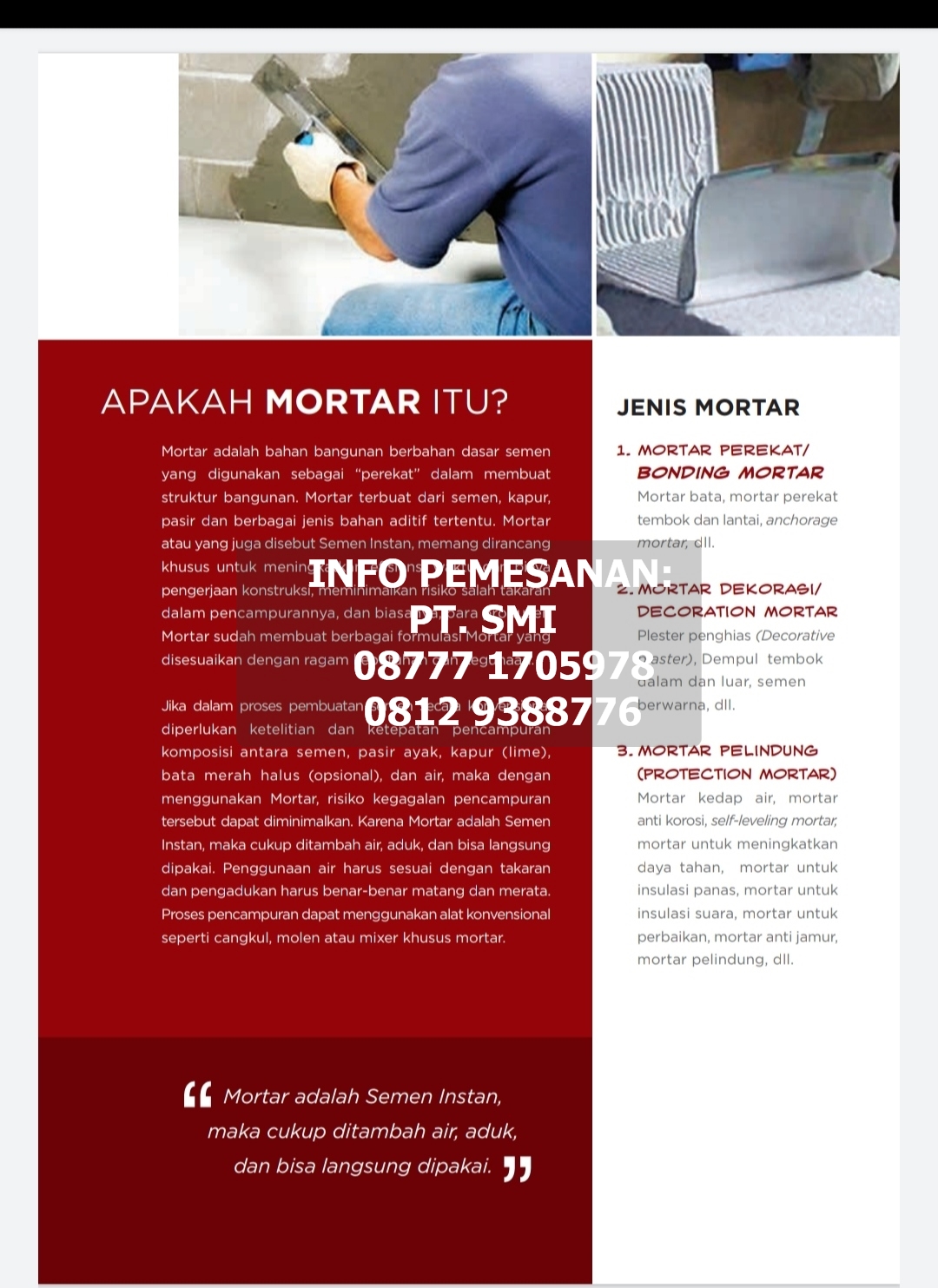 Semen Instant/ Mortar Kualitas Tinggi murah harga distributor