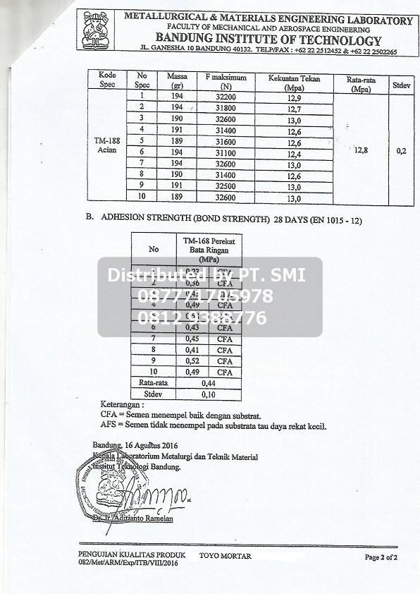TOYO MORTAR Semen Mortar/ Semen Instan / Lerekat/ Lem Hebel Bata Ringan Berkualitas