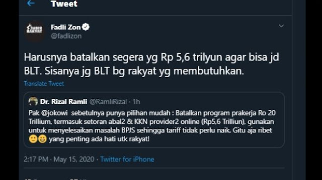 Fadli Zon: Batalkan Kartu Prakerja, Rp 5,6 Triliun Alihkan ke BLT Rakyat