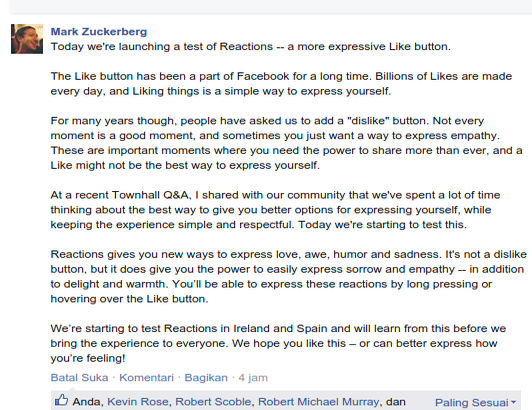 INI DIA FITUR TERBARU FACEBOOK, FITUR REAKSI EMOJI