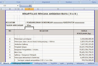 CONTOH RAB DAN LAPORAN BANGUNAN AIR | IRIGASI | WADUK | BENDUNGAN | LUMBUNG AIR