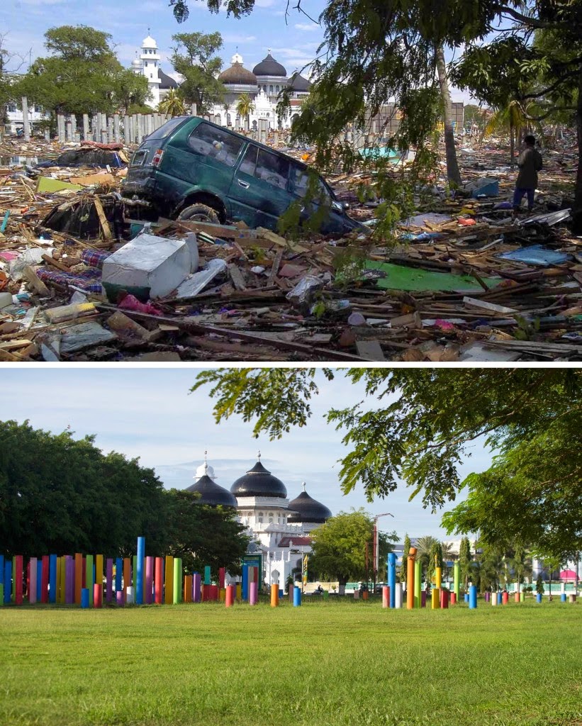 Foto 10 Tahun Peringatan Tsunami Aceh (Sebelum dan Sesudah)