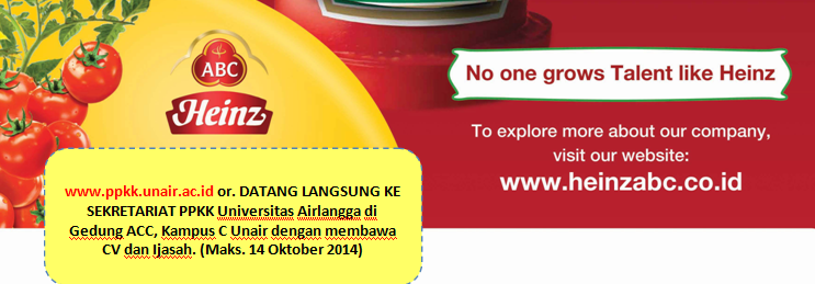 Lowongan Kerja PT Heinz ABC Indonesia at PPKK Universitas Airlangga