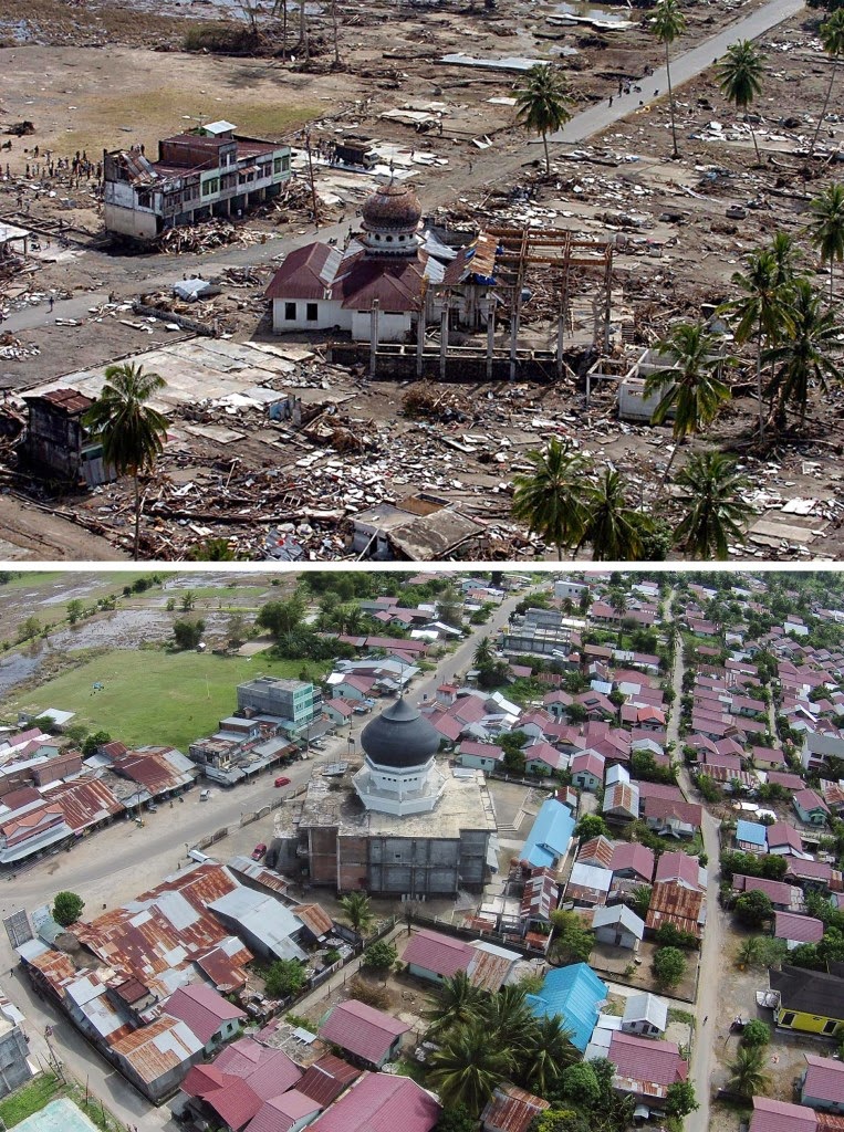 Foto 10 Tahun Peringatan Tsunami Aceh (Sebelum dan Sesudah)