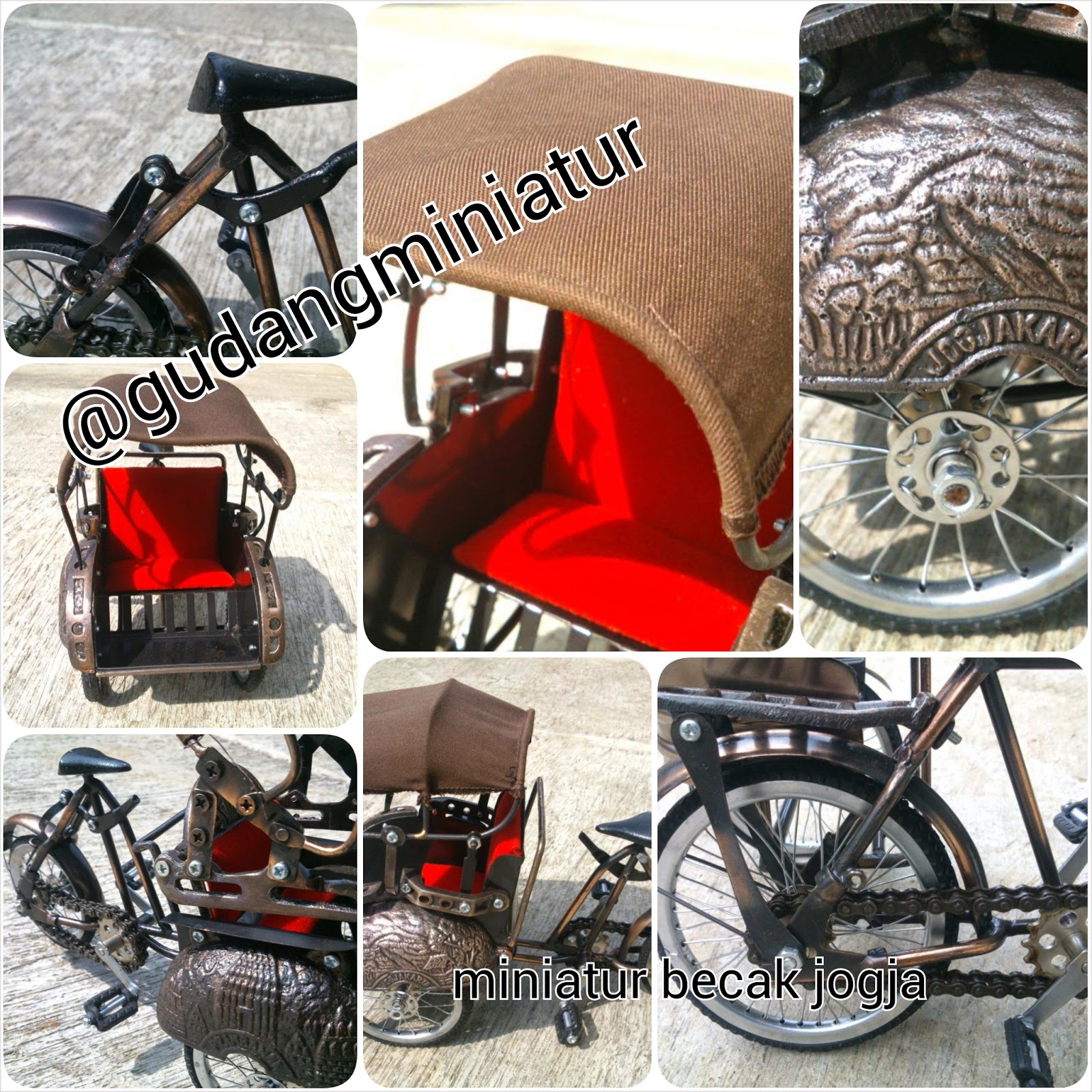 Miniatur Sepeda Onthel, Becak, Motor CB dll (Kualitas Eksport)
