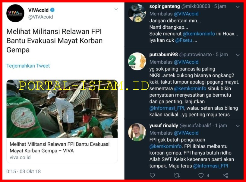 Diprotes FPI soal Hoaks Bantuan Gempa Palu, Ini Klarifikasi Kemkominfo
