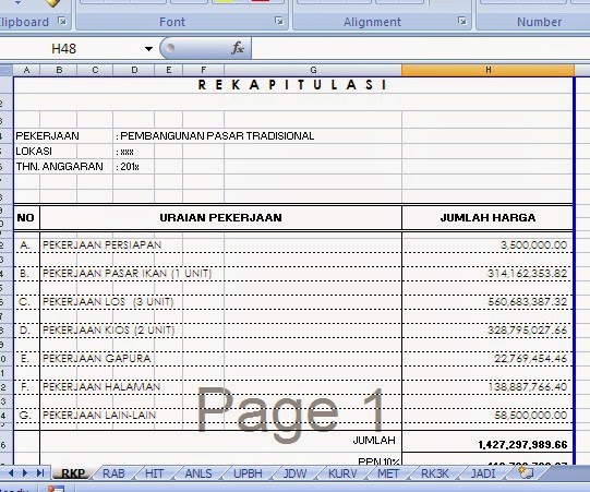 Contoh Rab Pembangunan Pasar | FILE REFERENSI RAB DAN GAMBAR PASAR