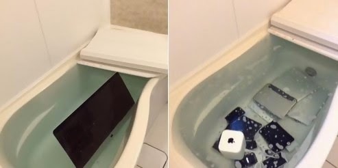 Wanita ini Rendam Produk Apple Pacarnya di Bathtub