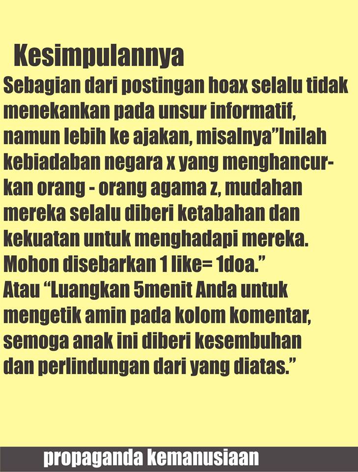 Tips mengetahui postingan hoax, propaganda negatif dan sejenisnya dalam sosmed 