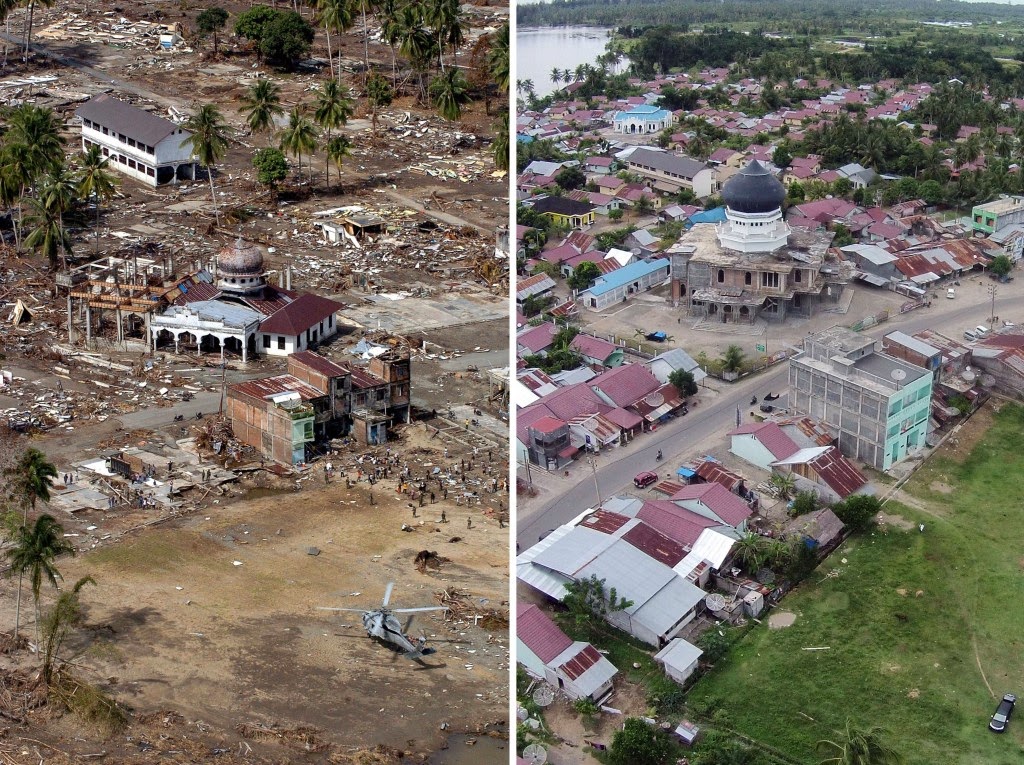 Foto 10 Tahun Peringatan Tsunami Aceh (Sebelum dan Sesudah)