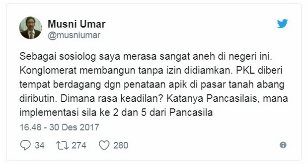 Sosiolog Heran, Konglomerat membangun tanpa izin didiamkan, PKL dibantu diributin