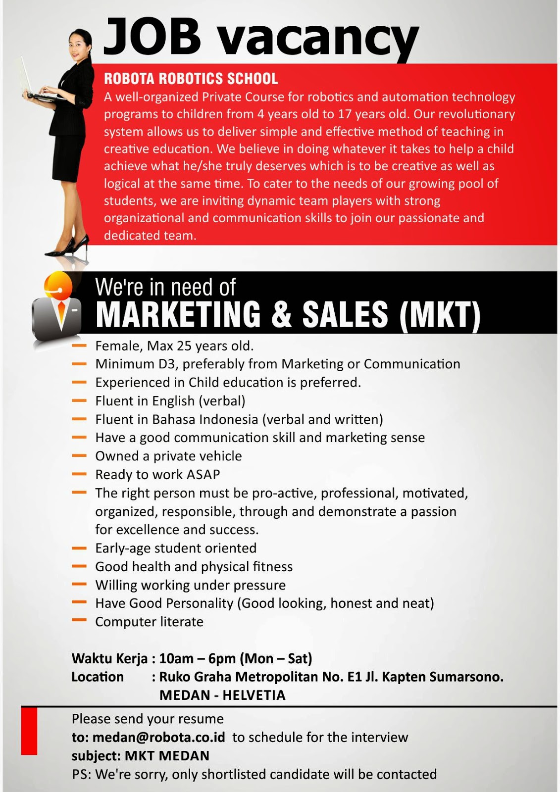 JOB VACANCY MARKETING SALES And ASSISTANT INSTRUCTOR KASKUS