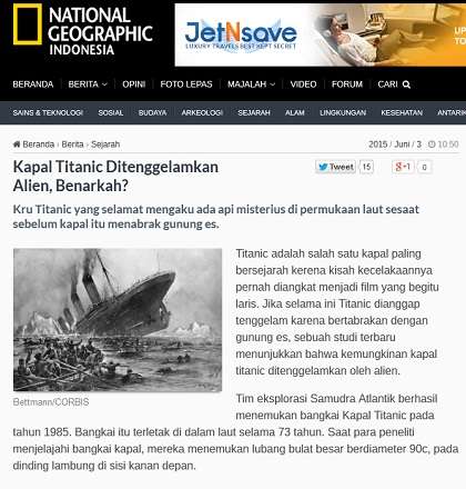 Hoax Dari NatgeoIndo,Titanic Kemungkinan Ditenggelamkan Alien Dengan Sinar Laser