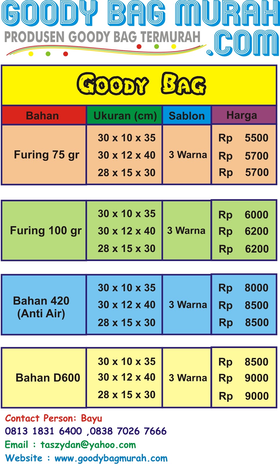 Vendor/Konveksi Tas Menerima Pesanan Tas Goody Bag,Tote Bag, Tas Promosi,Tas Jinjing