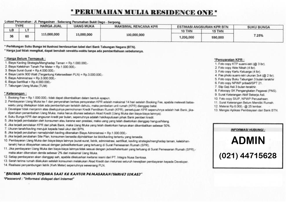 Rumah Murah Mulia Residence Type 36/60 Subsidi
