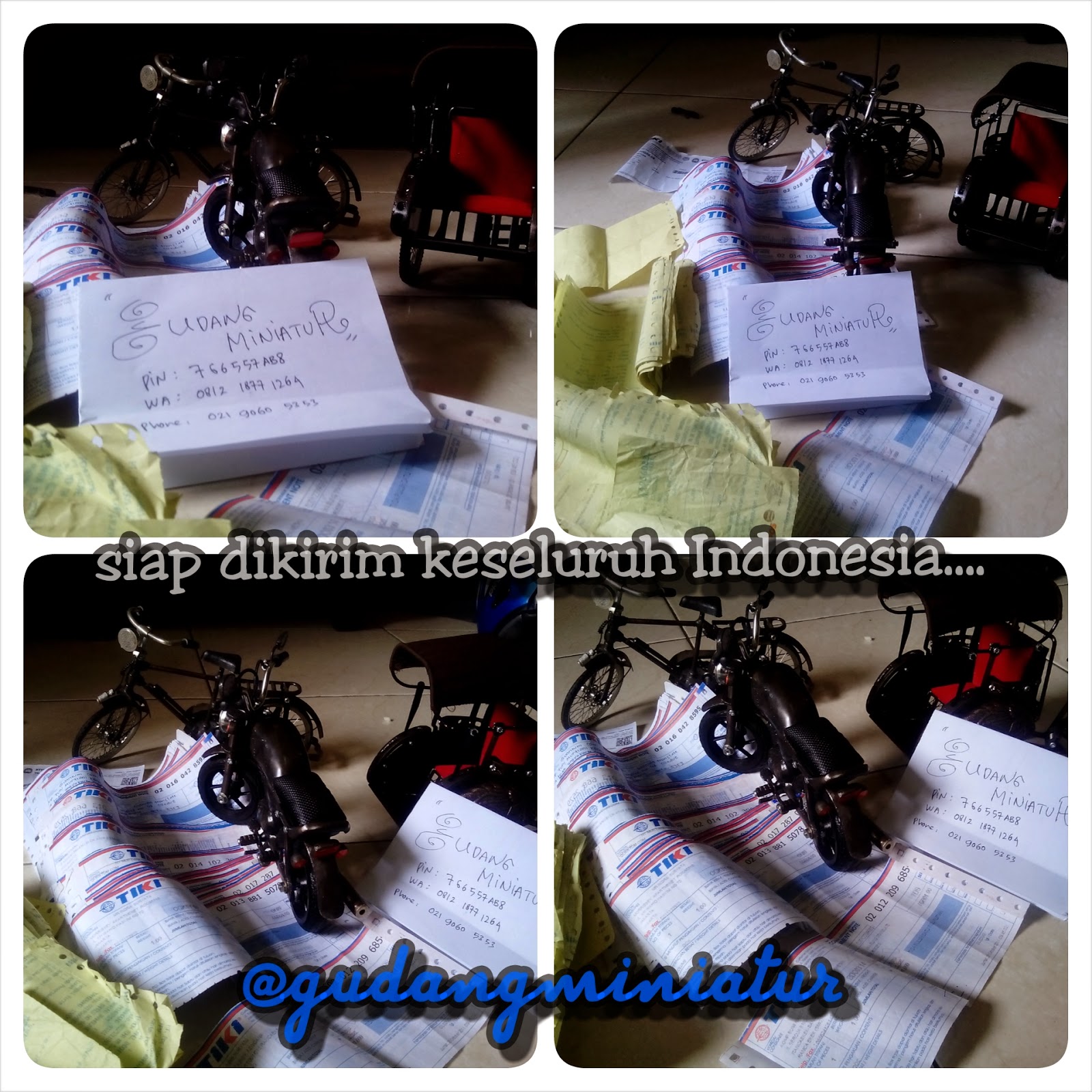 Miniatur Sepeda Onthel, Becak, Motor CB dll (Kualitas Eksport)
