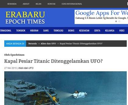 Hoax Dari NatgeoIndo,Titanic Kemungkinan Ditenggelamkan Alien Dengan Sinar Laser