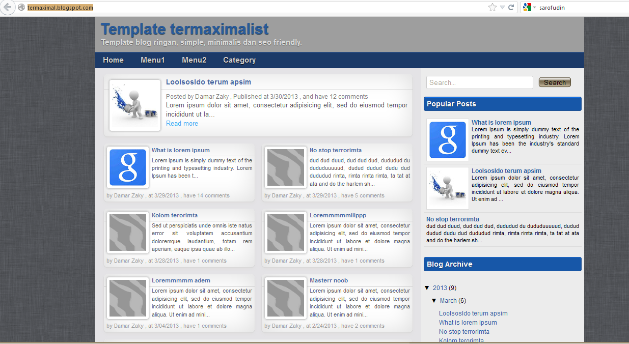 template karya dhamar zaky simple faster seo friendly