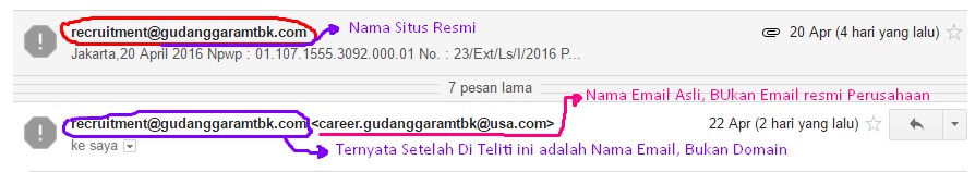 Job seeker Masuk, Penipu! Email Info Lowongan Kerja PTGudanggaram Mirip Sama Aslinya.