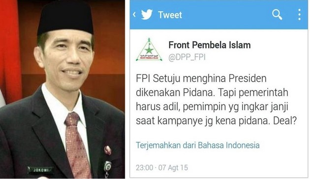 FPI Setuju Pasal Penghinaan Presiden Diberlakukan