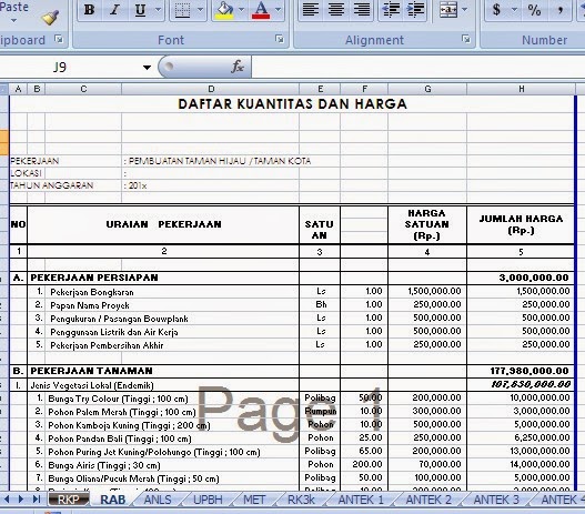 CONTOH RAB PEMBANGUNAN TAMAN KOTA | DOWNLOAD CONTOH RAB TAMAN KOTA