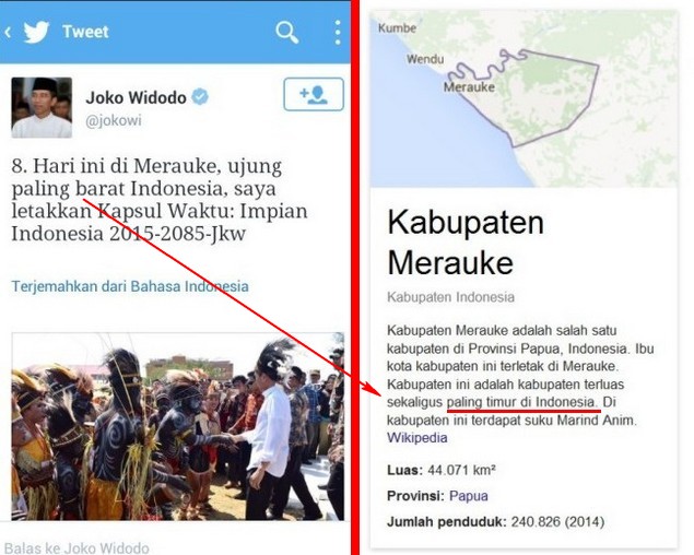 KAPSUL CEBONG, Salah lg, Akun @jokowi Sebut Merauke Ujung Paling &quot;Barat&quot; Indonesia