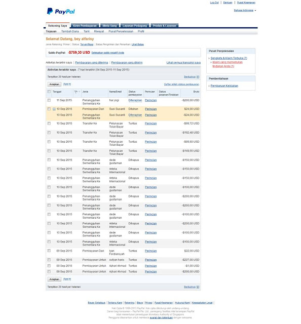 dwi sutiadi penipu paypal dengan modus jual saldo paypal. Seller PP Waspadalah