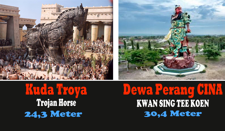 PERBANDINGAN TINGGI PATUNG KWAN SING TEE KOEN (TUBAN) DENGAN KUDA TROYA (TURKI)