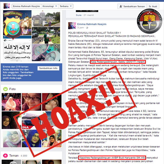 Polda Sumut Berikan Pernyataan Terkait Berita HOAX Pemukulan Imam Shalat Tarawih
