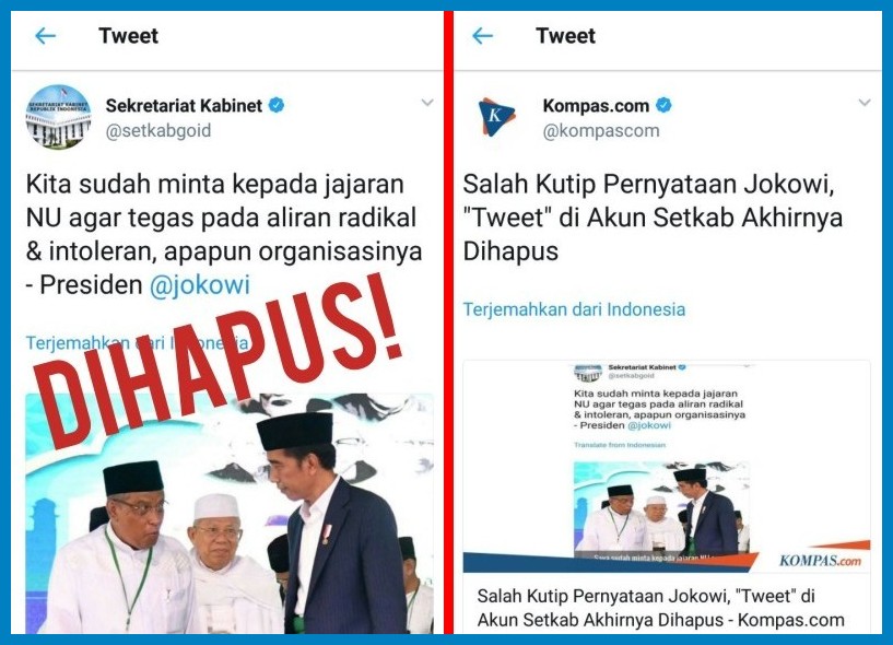 Aneh! Twit Dihapus, Bukannya Setkab Yang &quot;Klarifikasi&quot; Malah Kompas