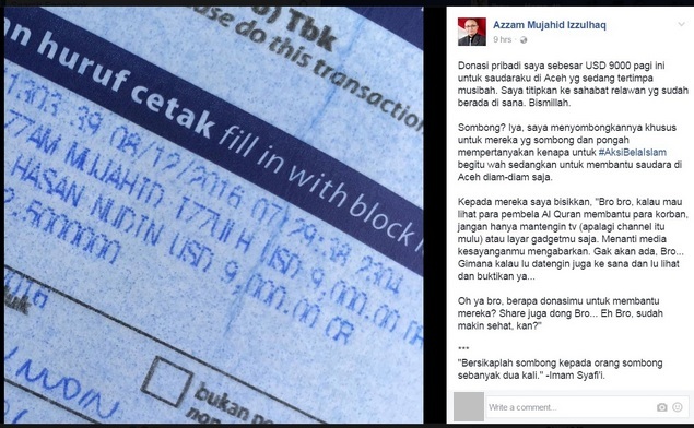 Gegerkan Netizen, Peserta Aksi 212 Ini "Sombongkan" Donasi US$ 9000 Untuk Gempa Aceh